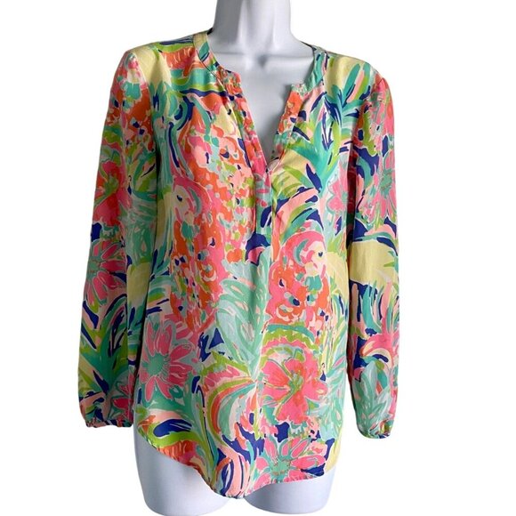 Lilly Pulitzer Colorful Long Sleeve Silk Women's XS - Picture 2 of 13